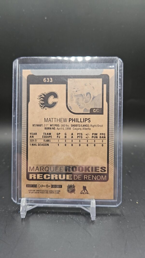 2021-22 O-Pee-Chee Marquee Rookie #633 Matthew Phillips Calgary Flames RC - Image 2