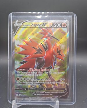 Pokémon TCG Galarian Zapdos V 173/198 Chilling Reign Sword & Shield Full Art card displayed in near mint condition, showcasing full-art design and holographic finish for collectors.