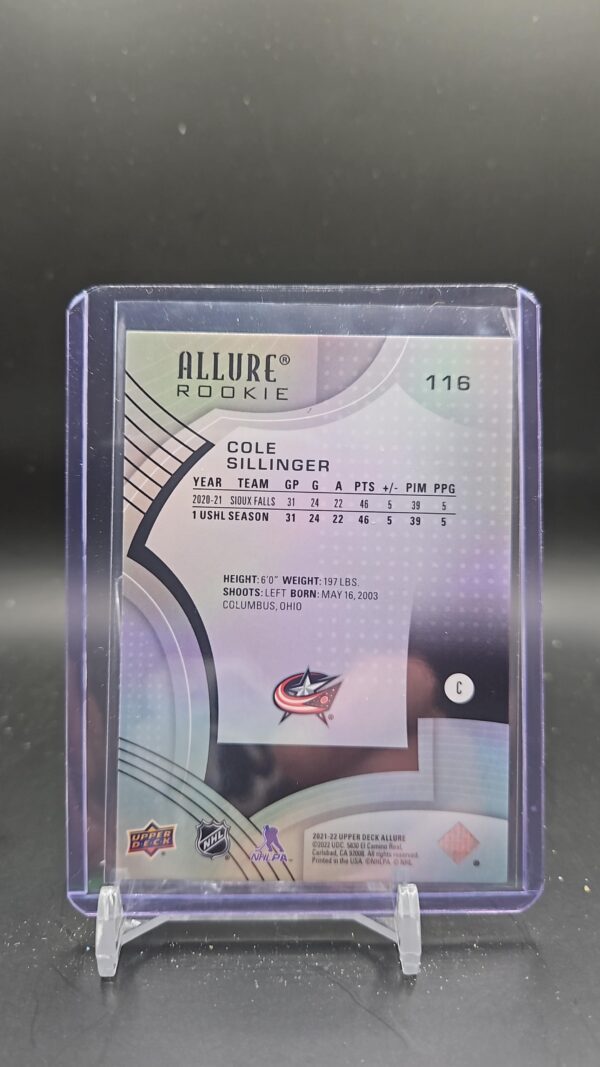2021-22 UD Allure Base - Rookies #116 Cole Sillinger - Columbus Blue Jackets - Image 2
