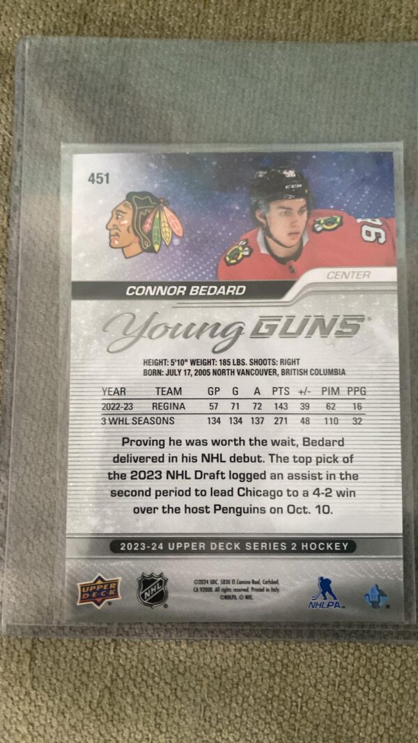 2023-24 Upper Deck Series 2 Connor Bedard Young Guns Oversized Jumbo #451 - Image 2