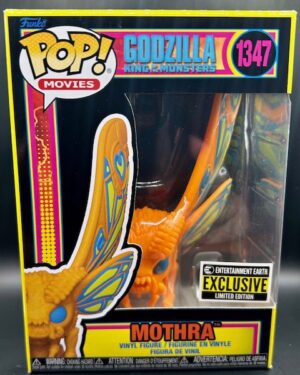 Funko Pop! Movies: Mothra Black Light #1347 vinyl figure, shown in its protective case, featuring vibrant neon colors and a unique design perfect for Godzilla and Funko Pop collectors.