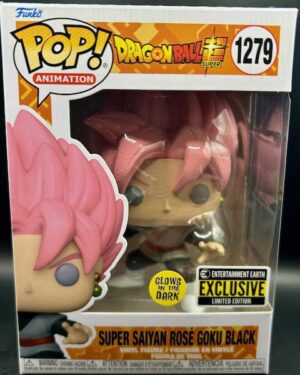 Funko Pop! Super Saiyan Rosé Goku Black #1279 GITD Dragon Ball Super vinyl figure, mint in box with hard protector, perfect for anime collectors.