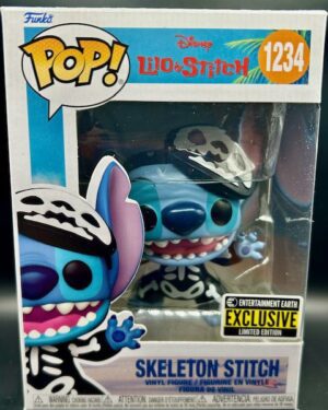 Funko Pop! Skeleton Stitch #1234 Lilo & Stitch Disney vinyl figure in mint condition with original packaging and hard protector, perfect for collectors.