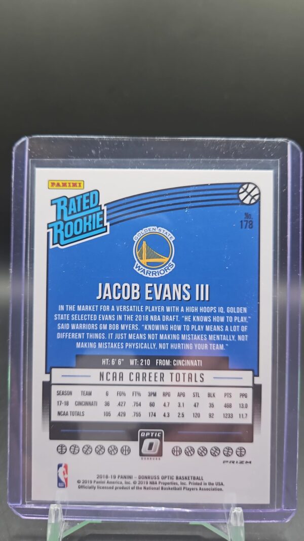 2018-19 Donruss Optic Holo Prizm #178 Jacob Evans III RR RC Rookie Warriors - Image 2