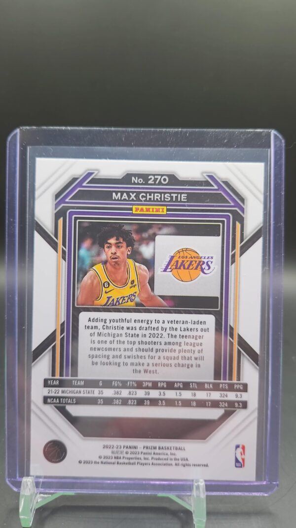2022-23 Panini Prizm Max Christie RC #270 Los Angeles Lakers - Image 2