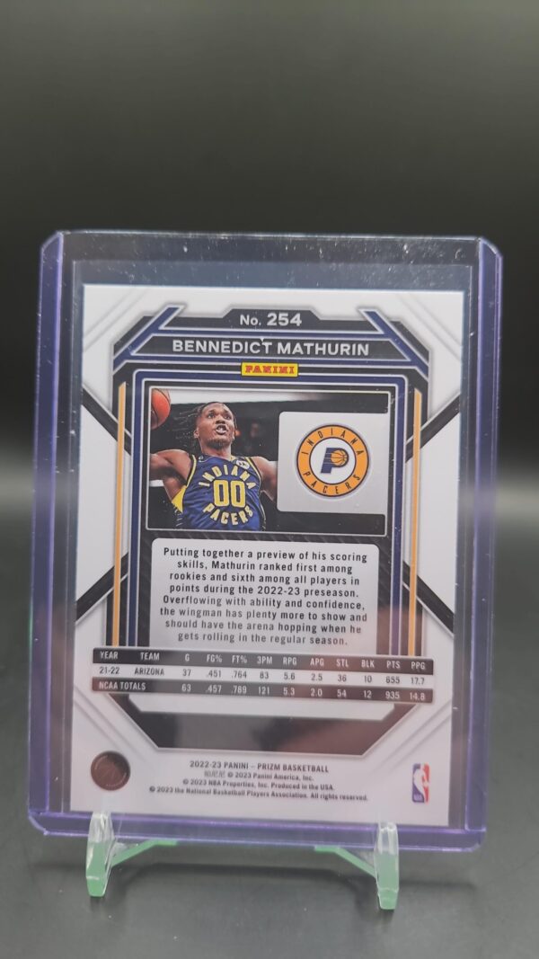 2022-2023 Prizm Bennedict Mathurin #254 RC Rookie Pacers - Image 3