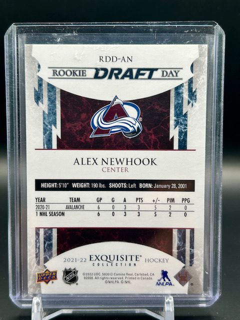 UD 2021-22 Exquiste Alex Newhook Rookie Draft Day #RDD-AN - Image 2