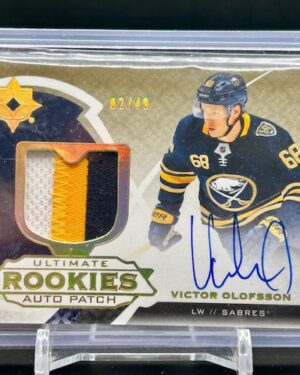 2019-20 Upper Deck Ultimate Collection RPA card #194 featuring Victor Olofsson of the Buffalo Sabres, serial numbered 2/49, a premium rookie patch autograph highly sought after by NHL collectors.