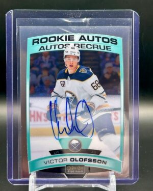 2019-20 O-Pee-Chee Platinum Victor Olofsson Rookie Autos #R-VO card featuring Buffalo Sabres winger, on-card autograph, and premium chromium finish.