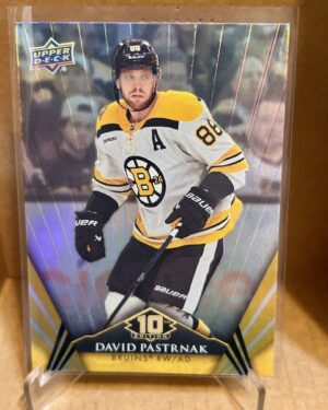 2024-25 Upper Deck Tim Hortons 10th Edition David Pastrnak Base #4 NHL hockey card, ideal for Boston Bruins and Tim Hortons set collectors.
