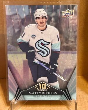 Matty Beniers Base #75 2024-25 UD Tim Hortons 10th Edition NHL hockey card, ideal for Seattle Kraken collectors and young NHL talent fans.