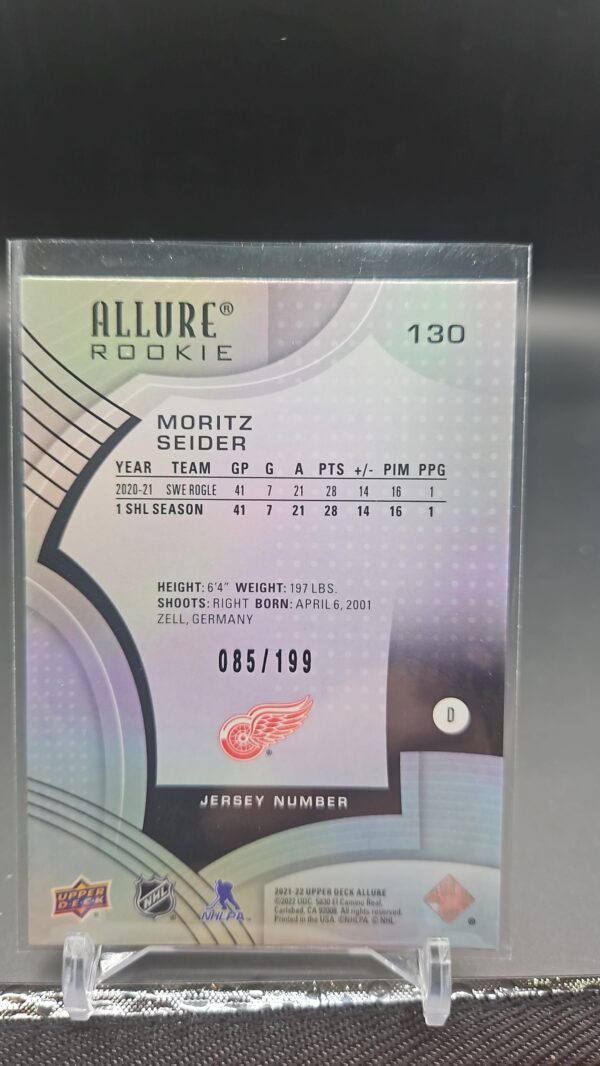 2021-22 Upper Deck Allure Rookies Number /199 Moritz Seider #130 Rookie RC - Image 2