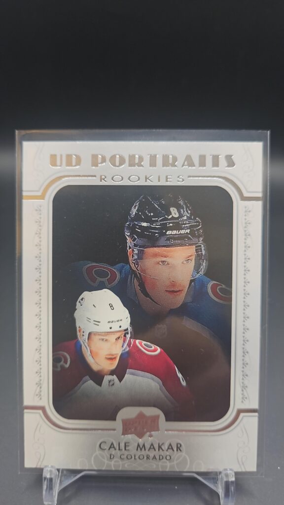 2019-20 Upper Deck Series 1 Portraits Cale Makar #P-50, Avalanche rookie card, UD Portraits RC, NHL rookie, Upper Deck hockey