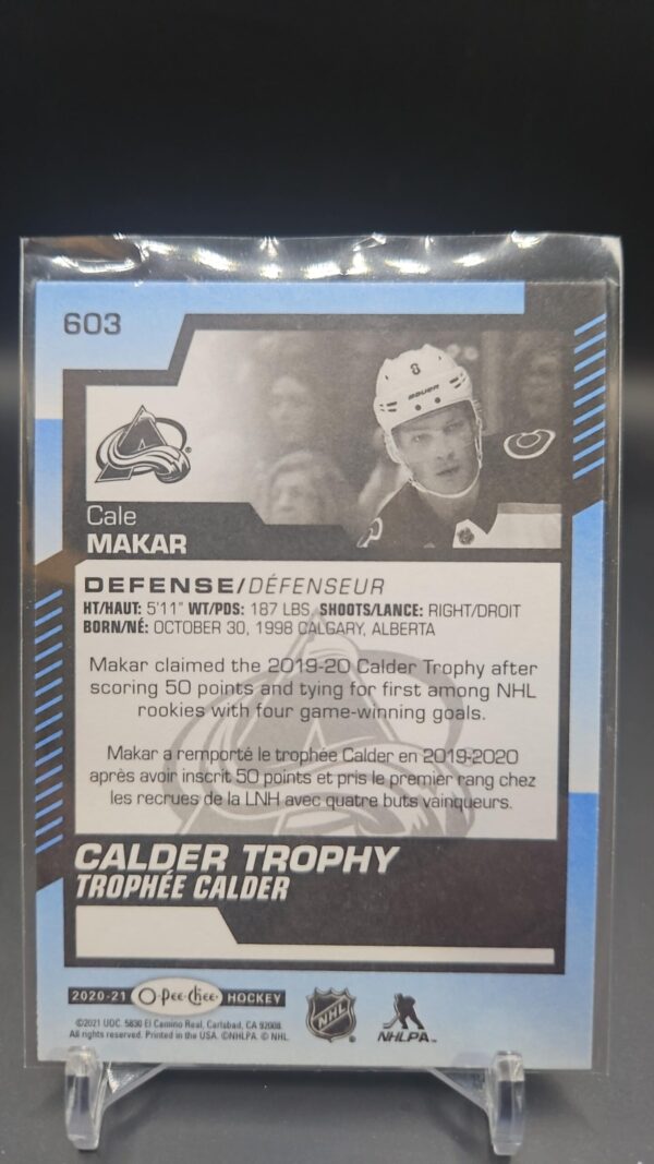 2020-21 O-Pee-Chee Update Award Winners Cale Makar#603 Colorado Avalanche - Image 2