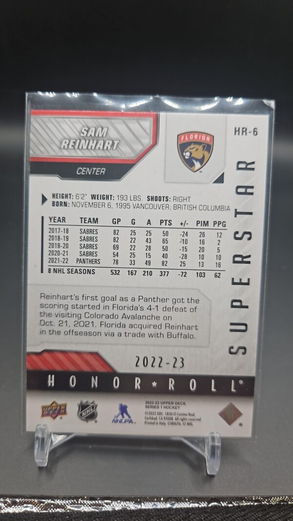 2022-23 Upper Deck Series 1 Honor Roll #HR-6 Sam Reinhart Florida Panthers NHL - Image 2
