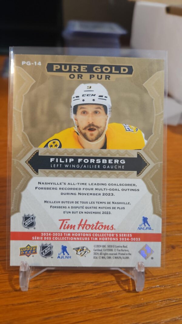2024-25 TIM HORTONS PURE GOLD FILIP FORSBERG #PG-14 - Image 2