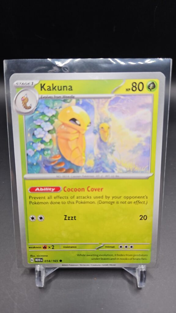 Front face of Kakuna 014/165 Common card from the English Pokémon Scarlet & Violet 151 base set