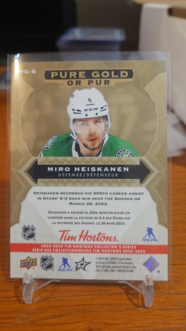 2024-25 TIM HORTONS PURE GOLD MIRO HEISKANEN #PG-6 DALLAS STARS - Image 2