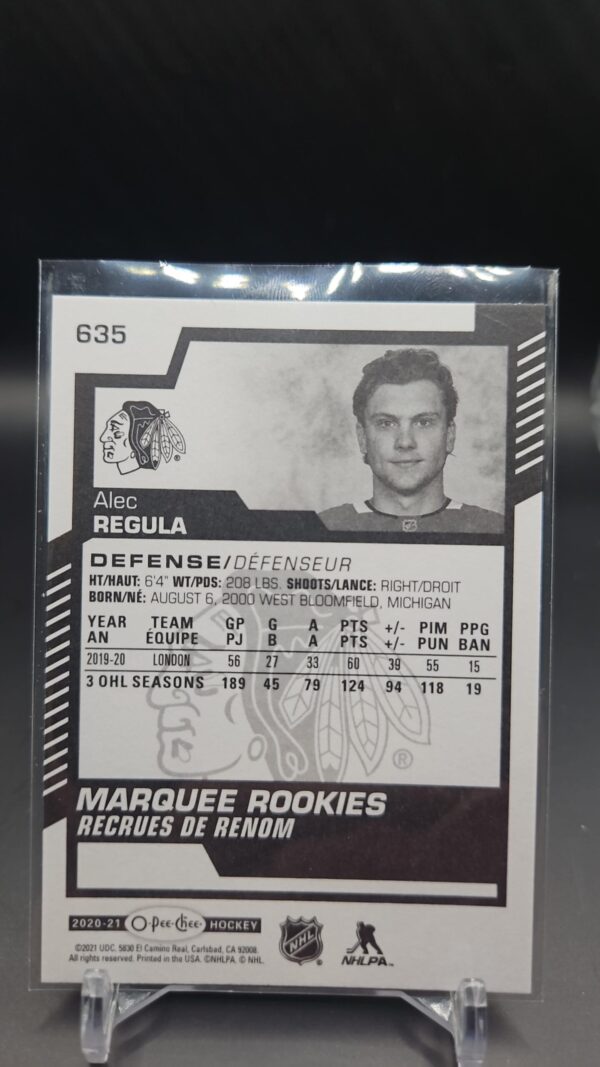 20-21 UD Series 2 Opee Chee Marquee Rookies #635 Alex Regula - Image 2