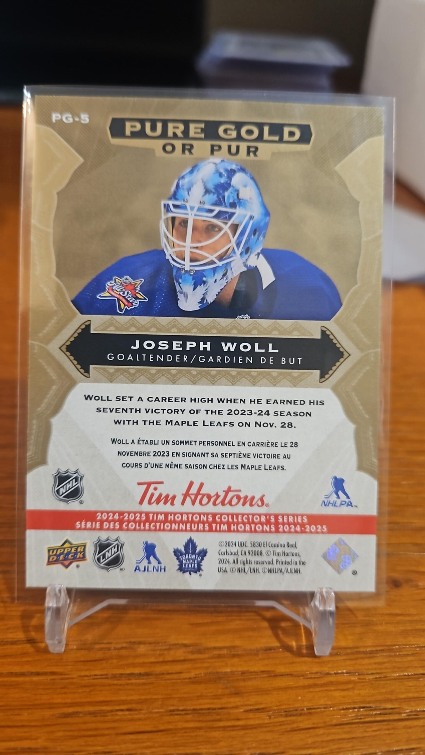 2024-25 Upper Deck Tim Hortons Pure Gold Joseph Woll #PG-5 - Image 2