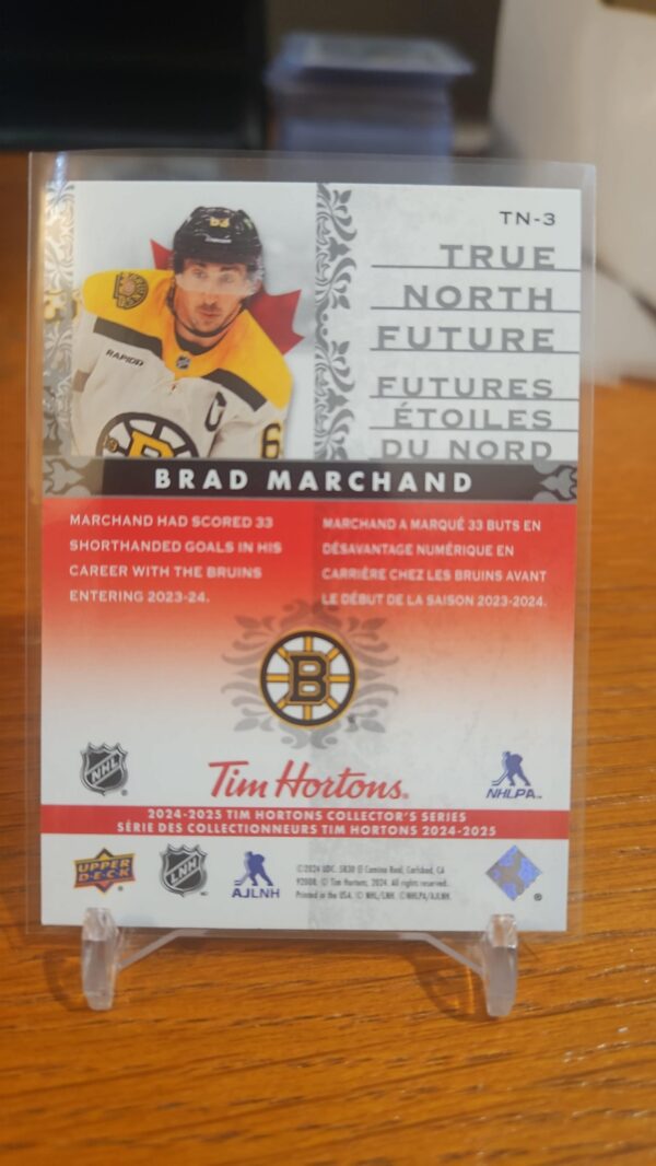 2024-25 TIM HORTONS #TN-3 BRAD MARCHAND BOSTON BRUINS TRUE NORTH FUTURE - Image 2