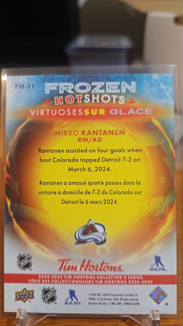 2024-25 UD Tim Hortons FROZEN HOTSHOTS MIKKO RANTANEN # FH-11 - Image 2