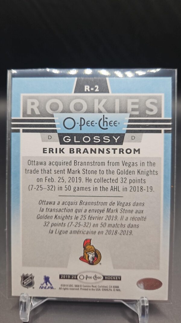 19-20 UD Series 1 Hockey Opee Chee Glossy Rookies R-2 Erik Brannstrom - Image 2