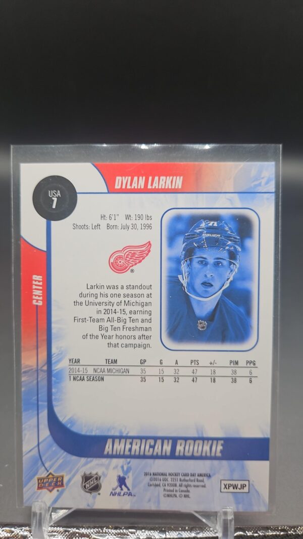 2015 Upper Deck National Hockey Card Day American Rookies Dylan Larkin - Image 2