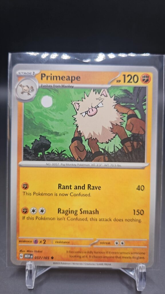 Front face of Primeape 057/165 Uncommon card from the English Pokémon Scarlet & Violet 151 base set