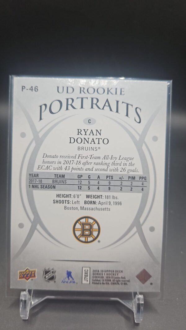 2018-19 Upper Deck UD Rookie Portraits Ryan Donato #P46 - Image 2