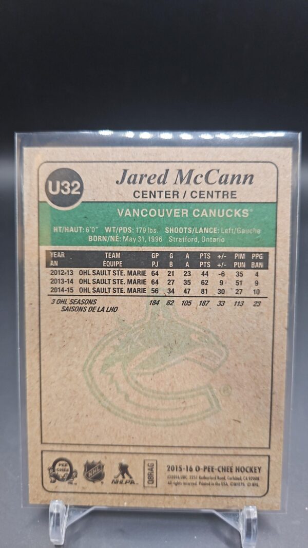 2015-16 O-PEE-CHEE Update Retro Rookie #U32 Jared McCann RC Vancouver - Image 2