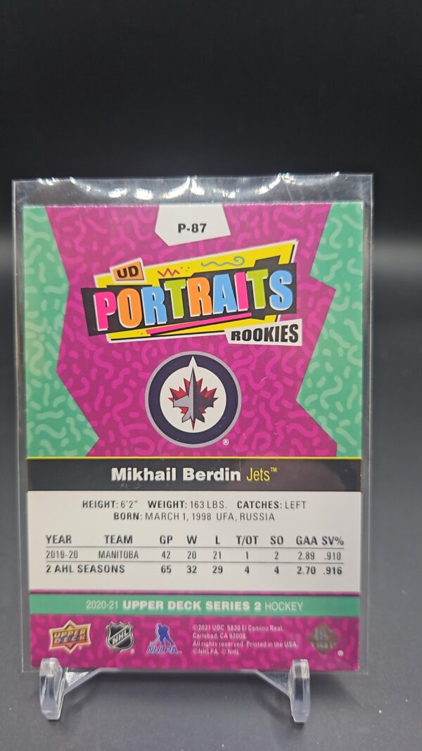 2020-21 Upper Deck Series 2 UD Portraits Rookies MIKHAIL BERDIN #P-87 - Image 2