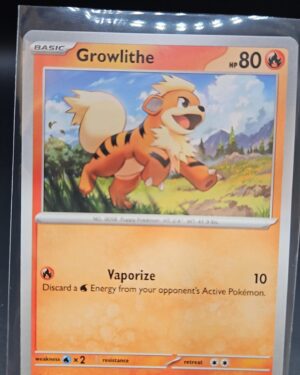 Growlithe 058/165 from Scarlet & Violet 151, English Pokémon card, common rarity, featuring energetic artwork and collector appeal