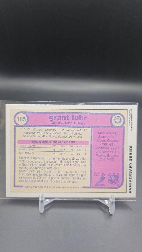 1992 O-Pee-Chee #105 Grant Fuhr Anniversary Series - Image 2