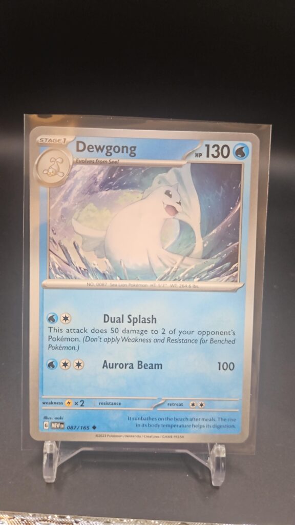 Standard non-holo Dewgong card from the Pokémon Scarlet and Violet 151 trading card game expansion set showing a silver border, Water-type icon, 130 HP, Ice Cargo attack, and Aqua Split attack.