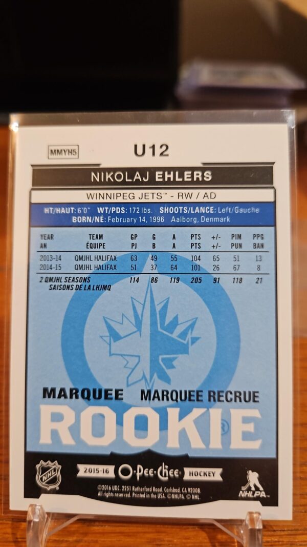 2015-16 Upper Deck Series 2 NIKOLAJ EHLERS #U12 O-Pee-Chee Update RAINBOW ROOKIE - Image 2