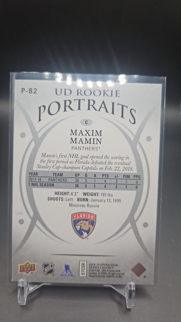 2018-19 Upper Deck UD Portraits Rookies Maxim Mamin #P-82 Rookie Panthers - Image 2