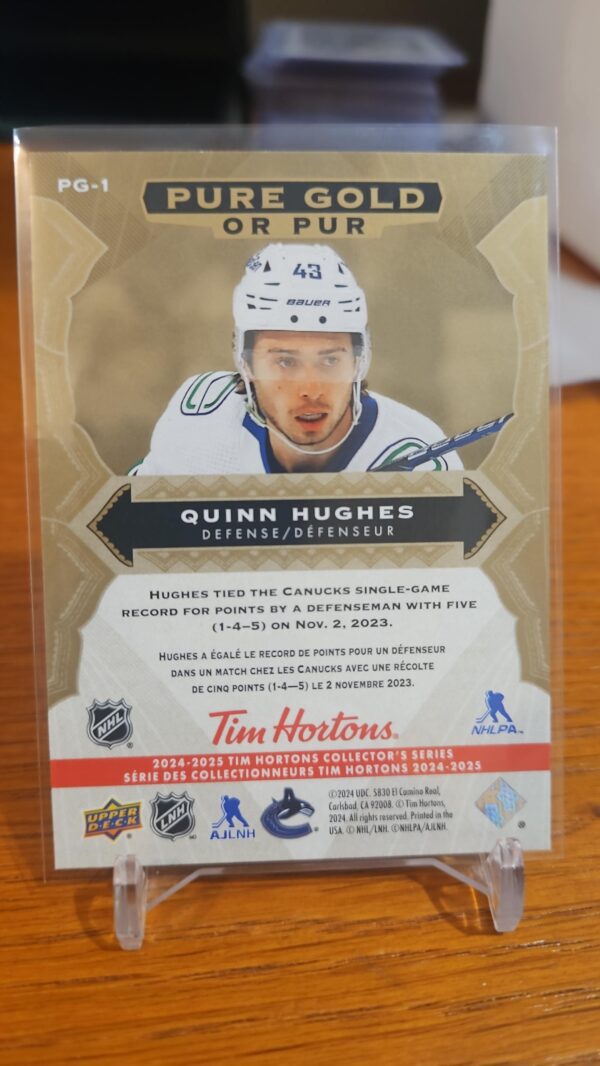 2024-25 UD Tim Hortons PURE GOLD Quinn Hughes #PG-1 - Image 2