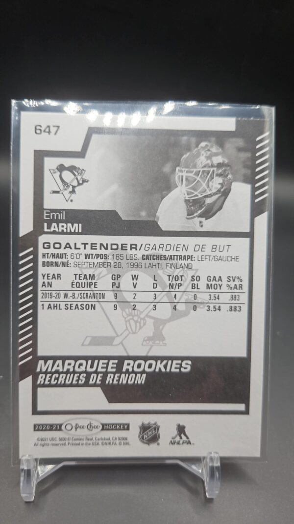 O-Pee-Chee 2020-21 Marquee Rookies Emil Larmi RC Card# 647 - Image 2