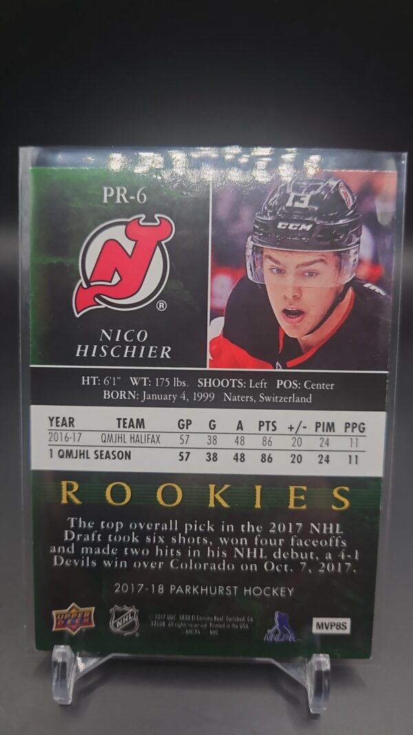 Upper Deck 2017-18 Parkhurst Rookie Nico Hischier Green PR-6 - Image 2