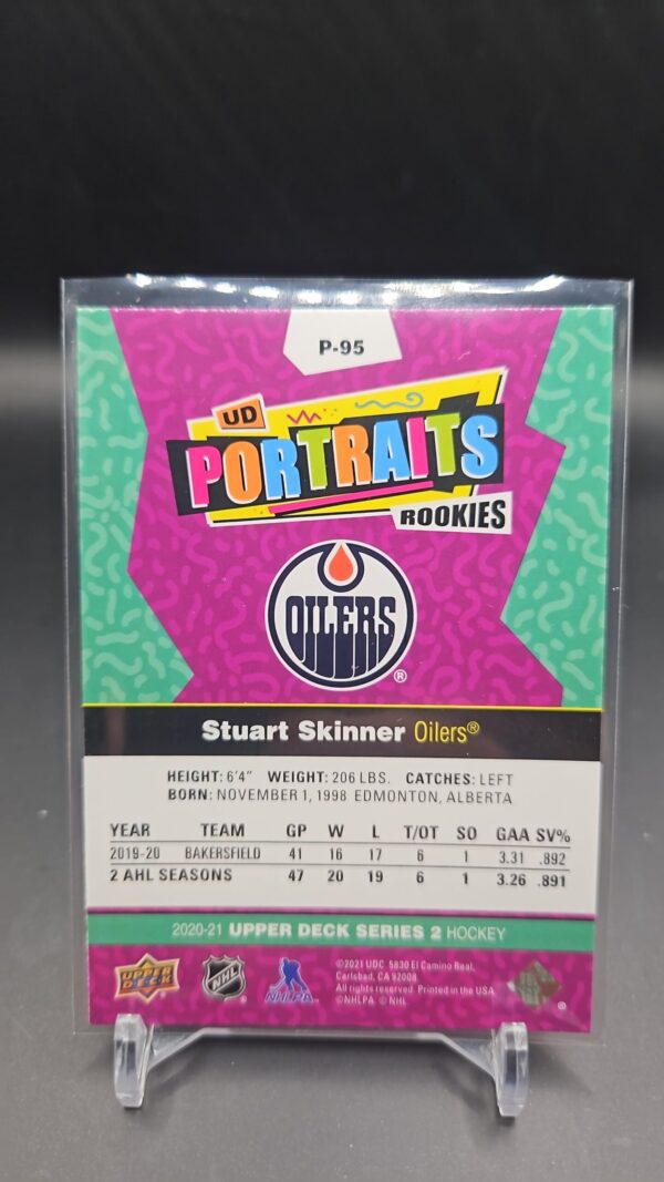 Stuart Skinner RC ROOKIE 2020-21 Upper Deck UD Portraits Edmonton Oilers #P-95 - Image 2