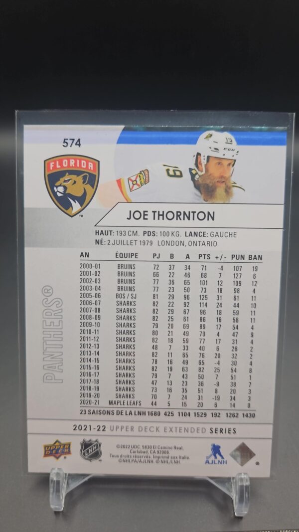 2021-22 Upper Deck #574 Joe Thornton Florida Panthers base - Image 2
