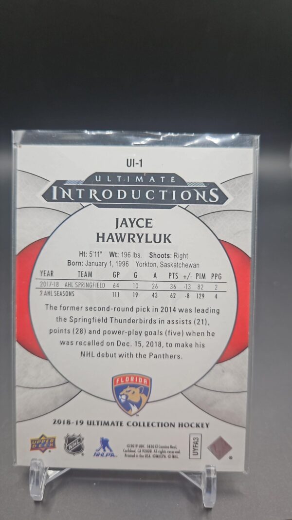 2018-19 Upper Deck Ultimate Collection Introductions Jayce Hawryluk Rookie #UI-1 - Image 2