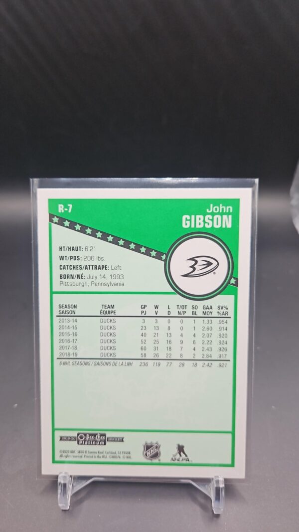 John GIBSON 2019-20 O-Pee-Chee Platinum Retro Parallel #R-7 Anaheim Ducks - Image 2