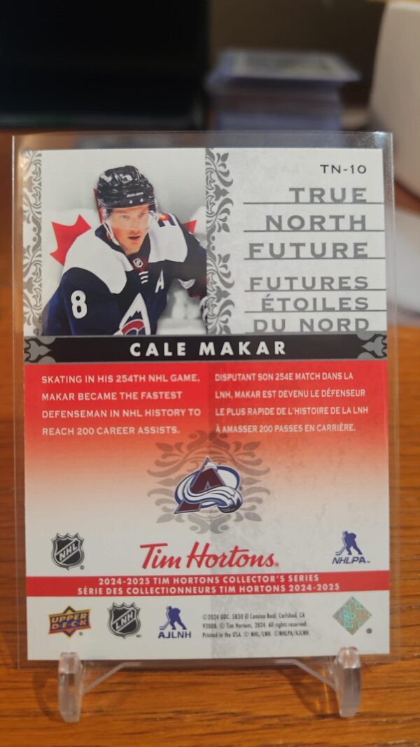 2024-25 UD Tim Hortons TRUE NORTH FUTURE CALE MAKAR Colorado Avalanche # TN-10 - Image 2