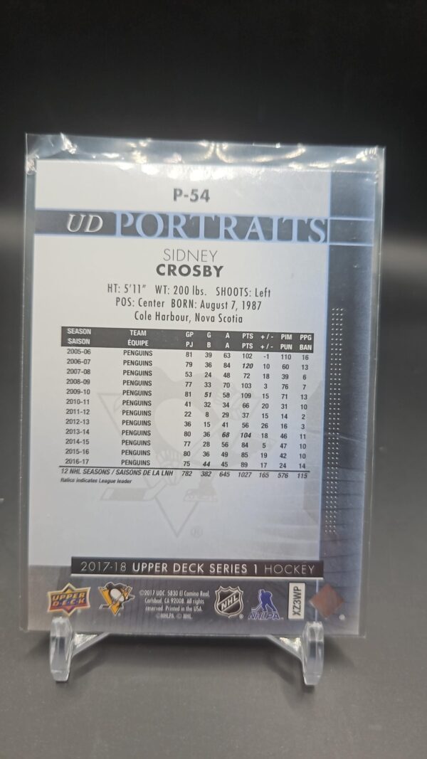 2017-18 Upper Deck UD Portraits Sidney Crosby #P-54 - Image 2
