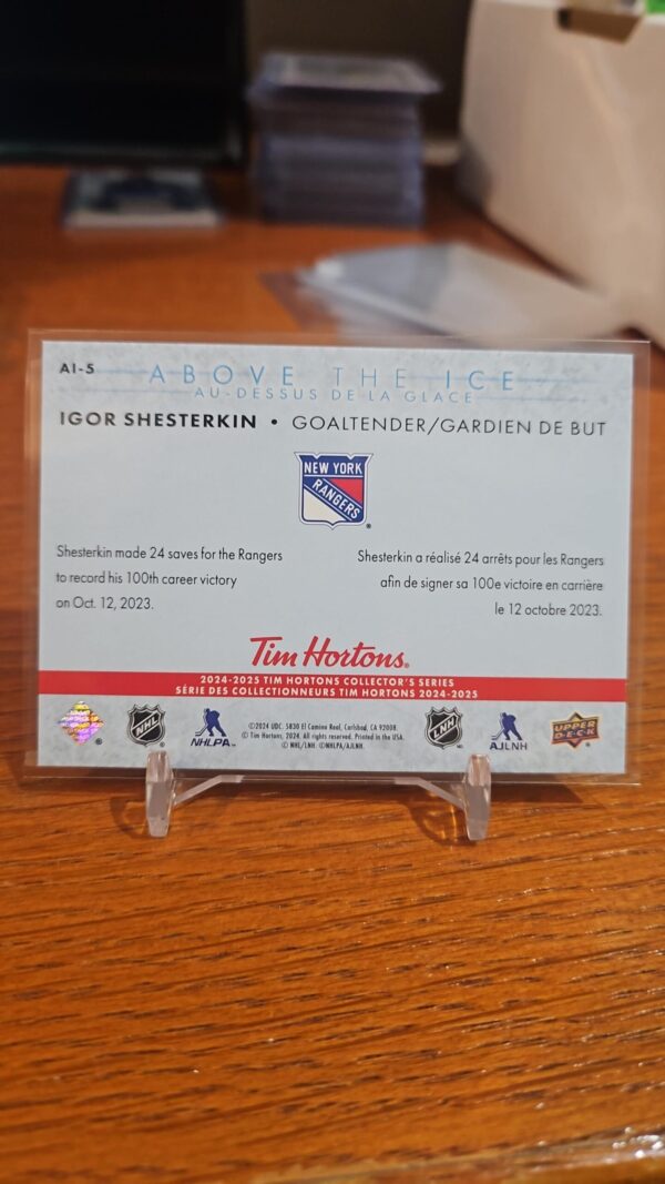 2024-25 TIM HORTONS #AI-5 IGOR SHESTERKIN NEW YORK RANGERS ABOVE THE ICE - Image 2