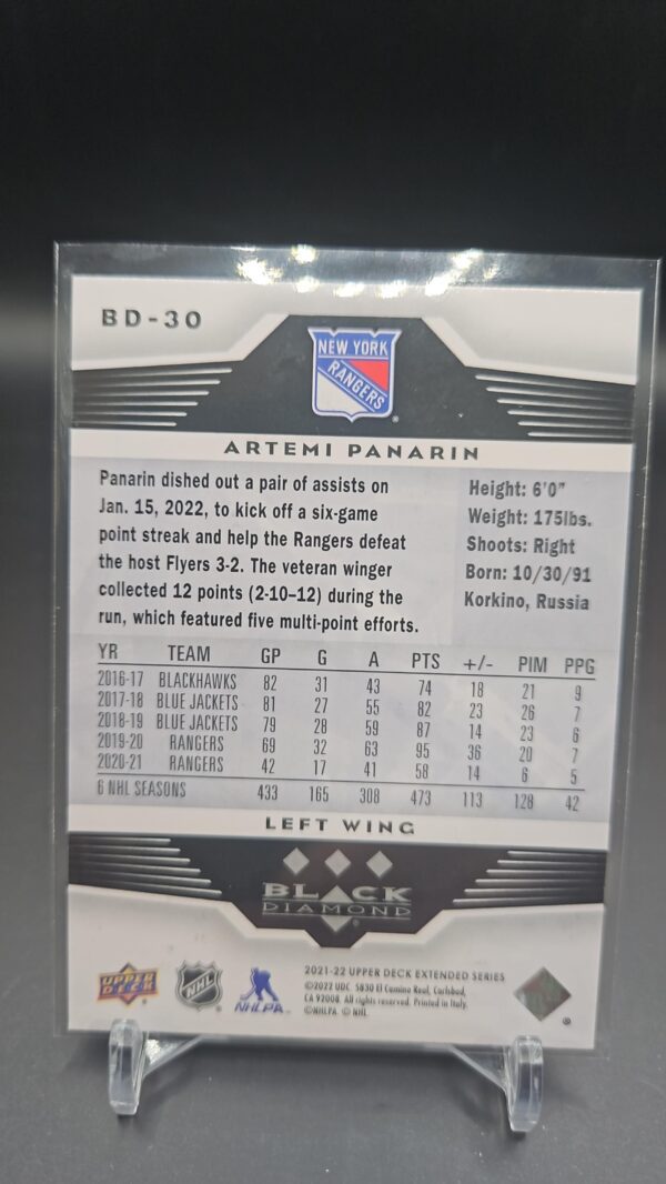 2021-22 Upper Deck 2005-06 Black Diamond Retro Artemi Panarin #BD-30 - Image 2