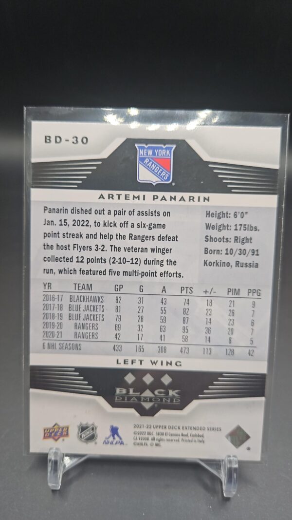 2021-22 Upper Deck 2005-06 Black Diamond Retro Artemi Panarin #BD-30 - Image 2