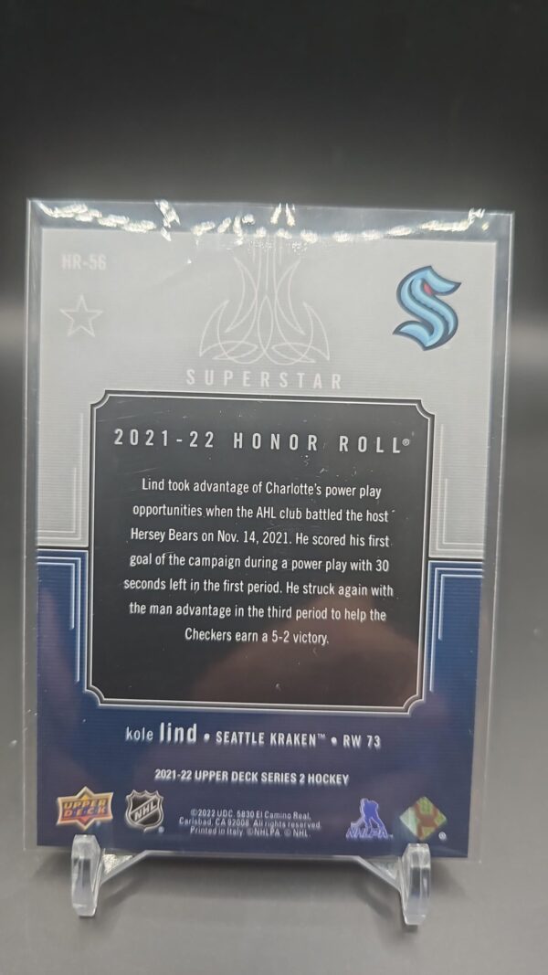 2021-22 Upper Deck Honor Roll Kole Lind Seattle Kraken #HR-56 - Image 2